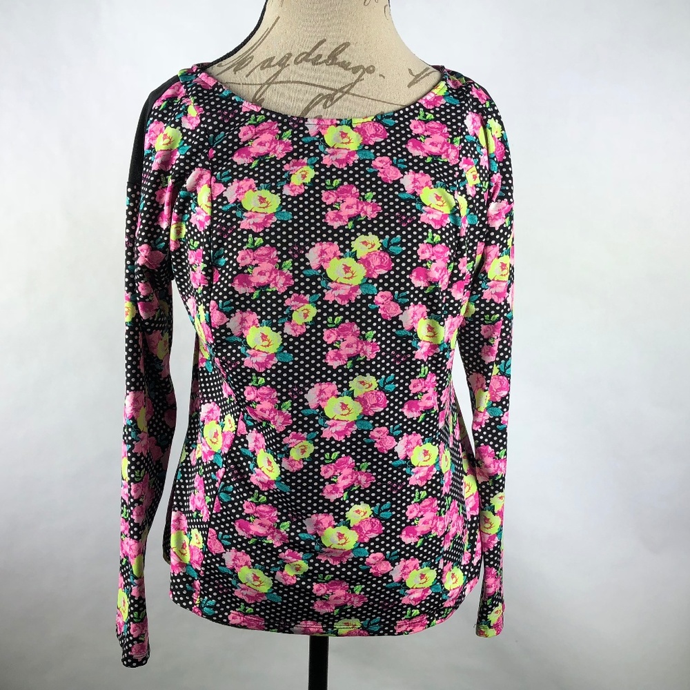 Betsey Johnson Shirt Top Floral Dots